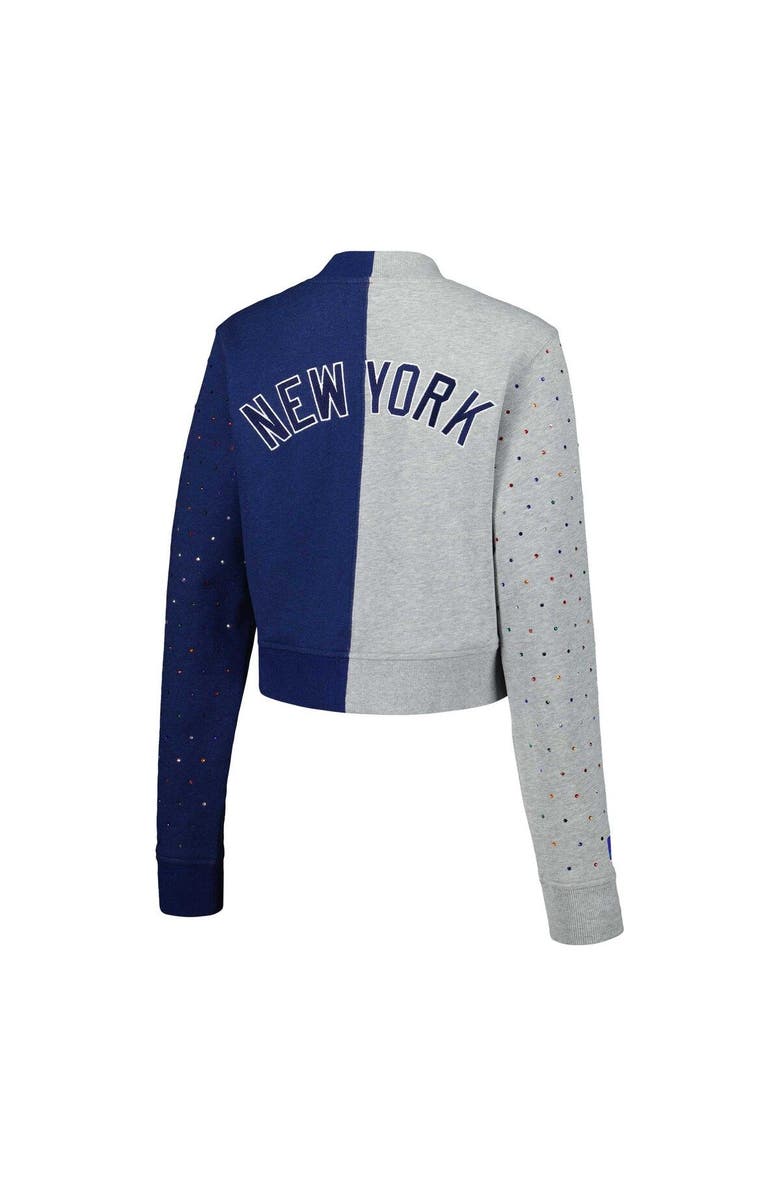 Terez Women's Terez Gray/Navy New York Yankees Cropped Button-Up Cardigan, Alternate, color, Gray