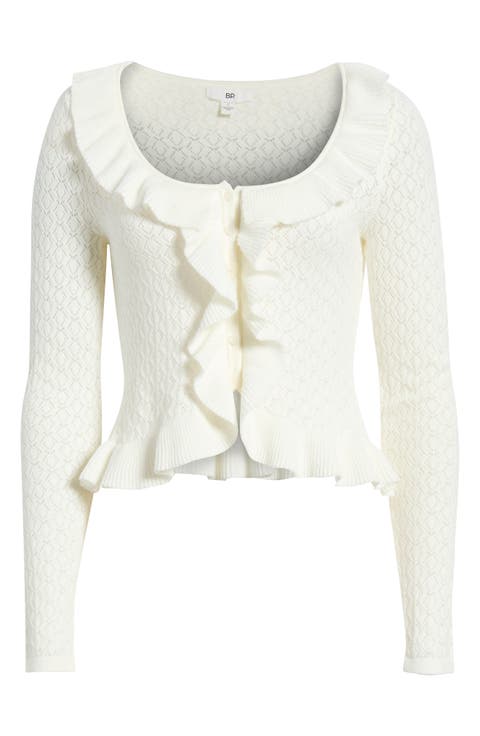 Ruffle Pointelle Cardigan