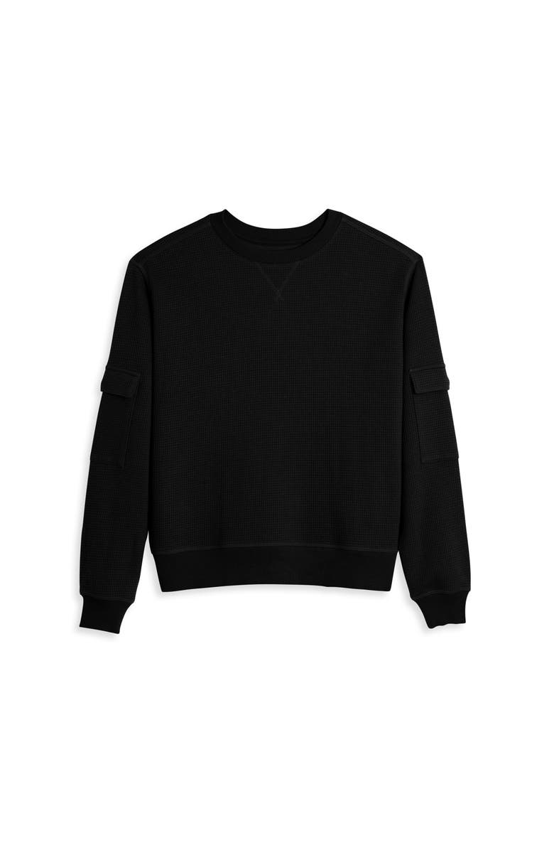 TomboyX Modal Cloud Waffle Long Sleeve Cargo Crew, Main, color, Black Beauty