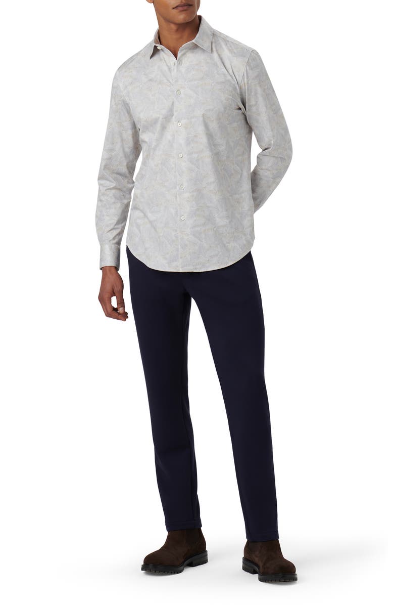 Bugatchi James OoohCotton<sup>®</sup> Leaf Print Button-Up Shirt, Alternate, color, Platinum