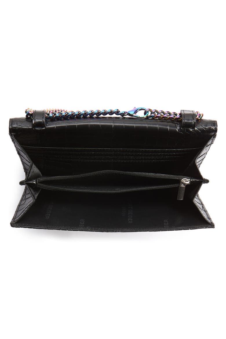 Kensington Croc Embossed Leather Wallet on a Chain, Alternate, color, BLACK/ OTHER