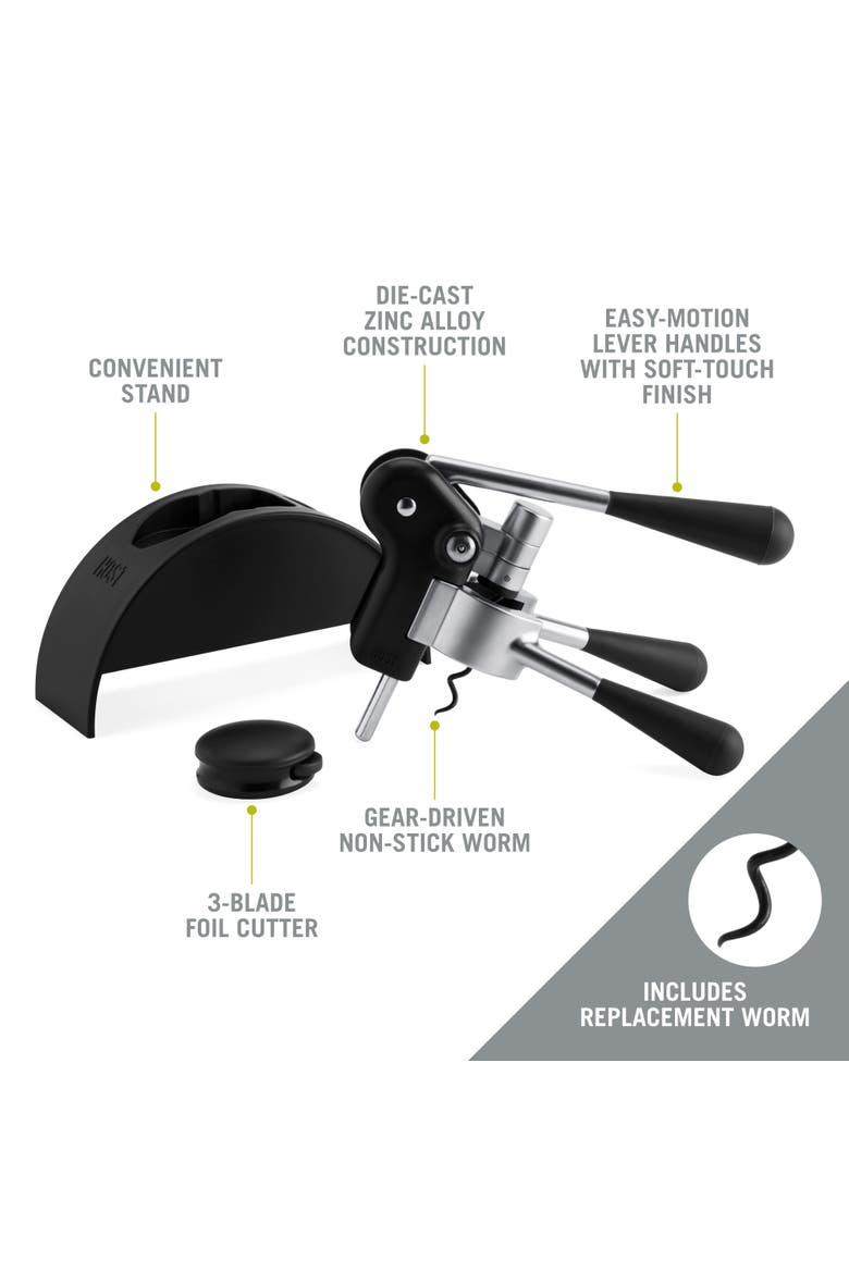 Lever Corkscrew Set, Alternate, color, Black