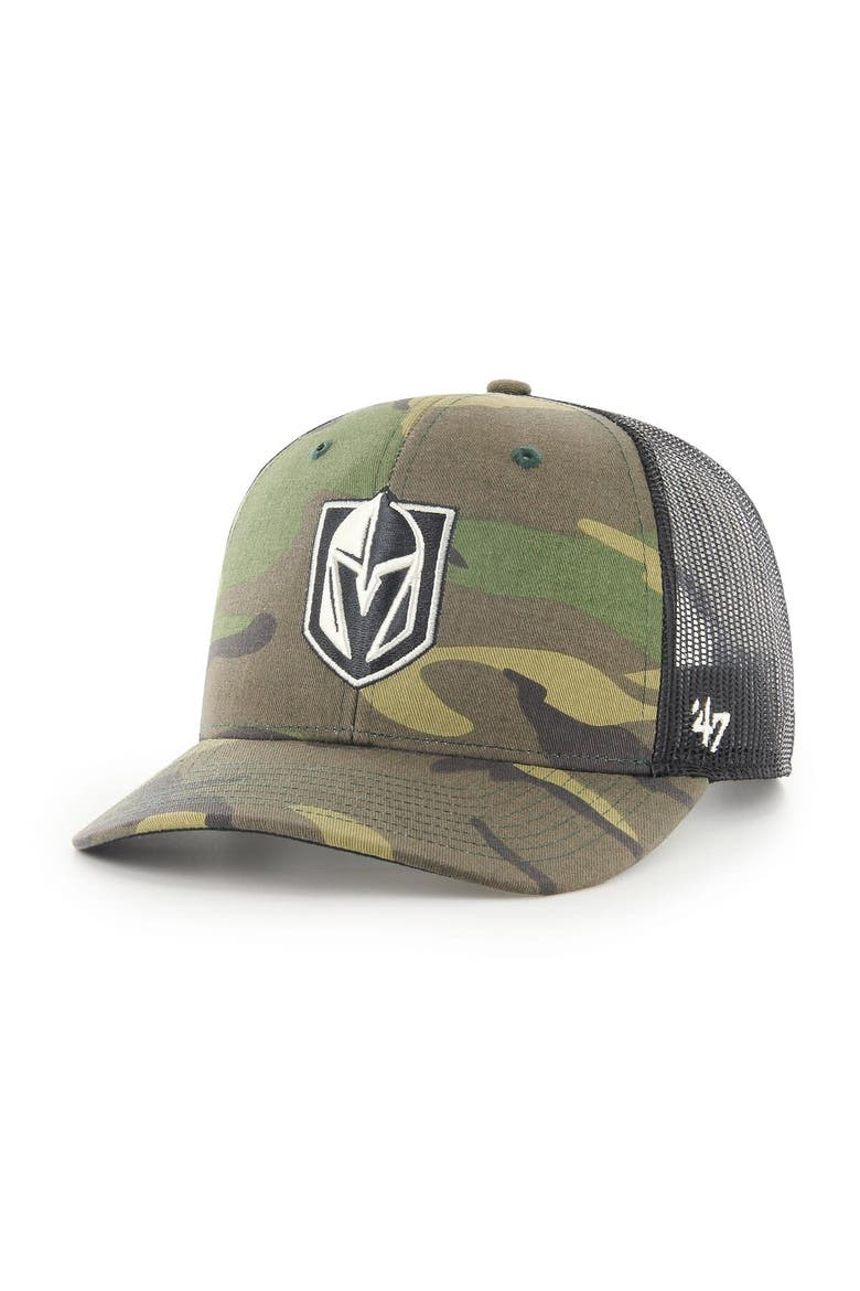 Men's '47 Camo/Black Vegas Golden Knights Trucker Snapback Hat, Main, color, Camo
