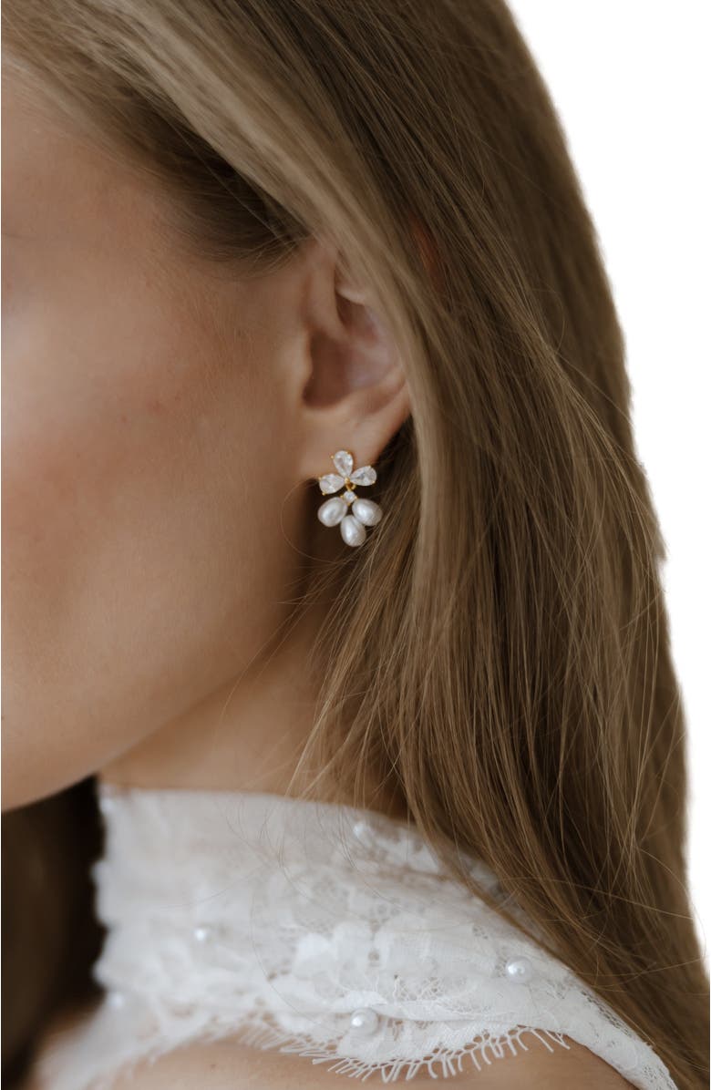 Untamed Petals Windsor Pearl Drop Earrings, Alternate, color, Gold