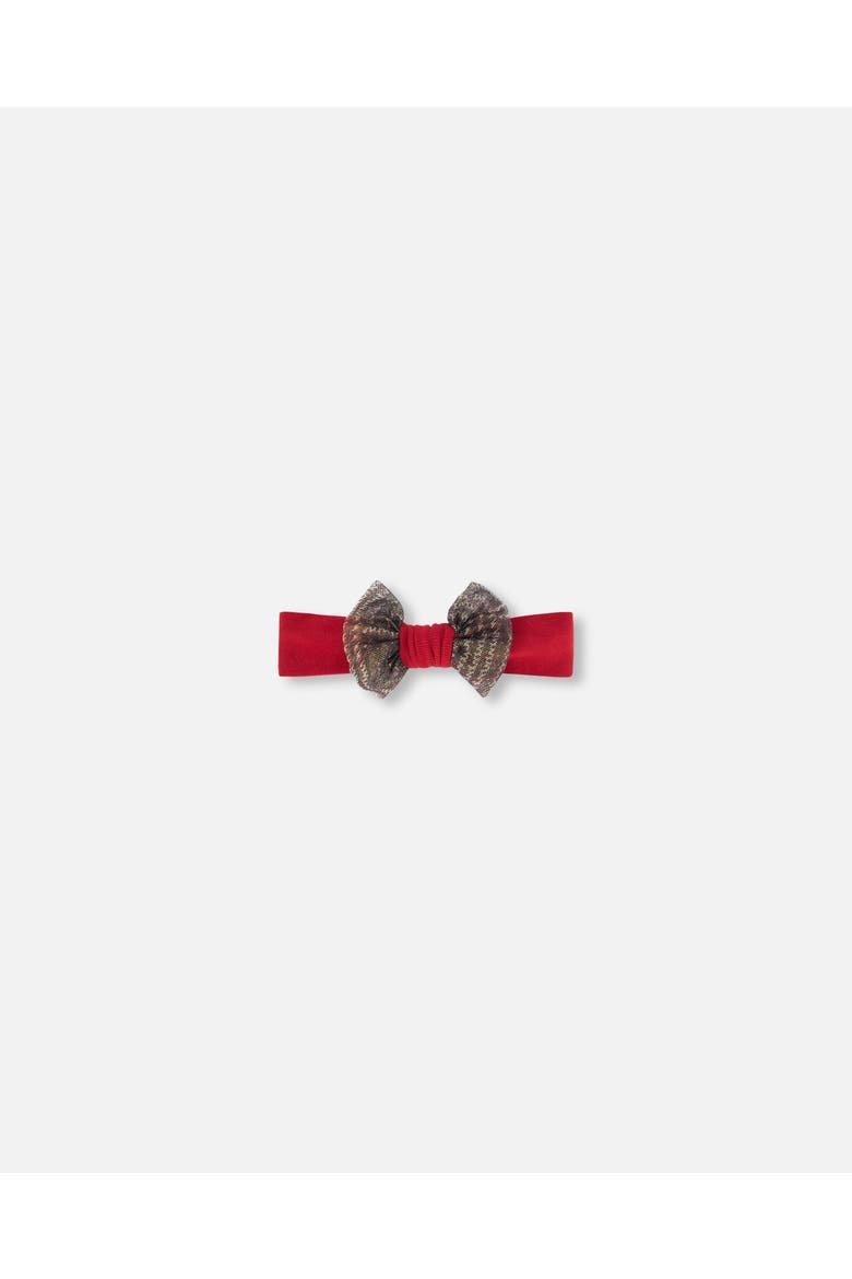 Girl's Headband With Glittering Tulle Bow Red Plaid, Main, color, Jester Red