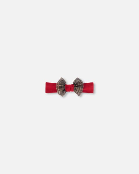 Girl's Headband With Glittering Tulle Bow Red Plaid