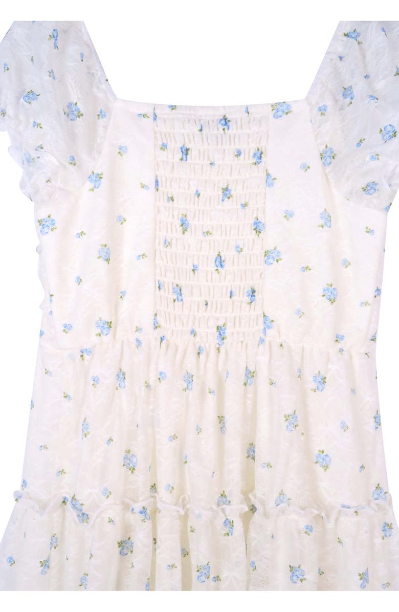 Zunie Kids' Short Sleeve Ruched Lace Dress, Alternate, color, Ivory/Blue
