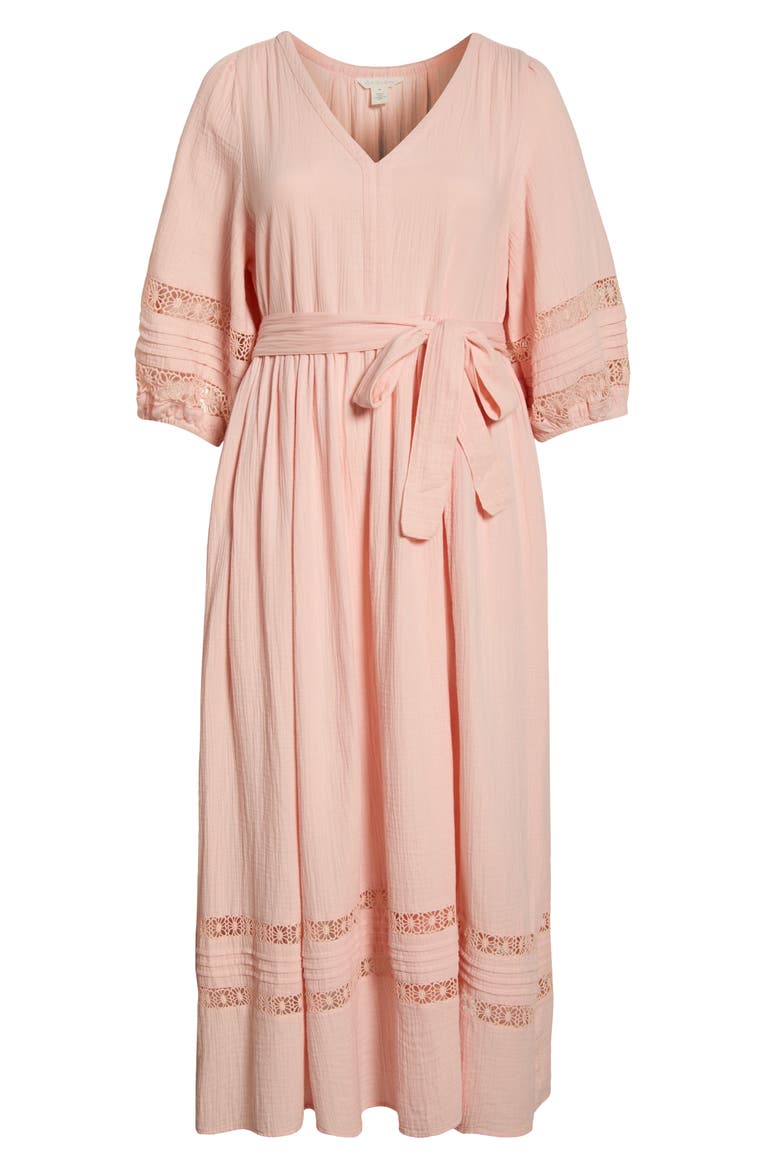 Belted Cotton Maxi Dress, Alternate, color, PINK DELIGHT