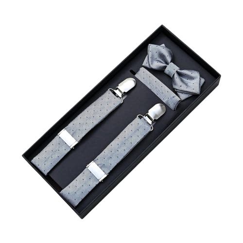 Moustache Dotted Suspenders Set In Silver