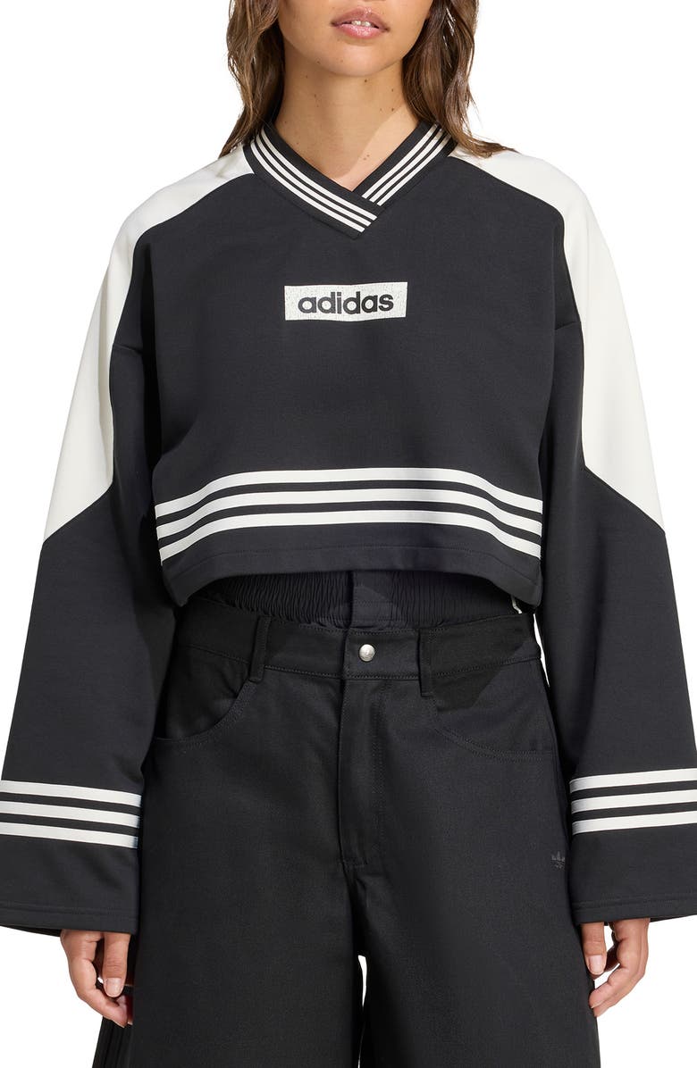 adidas Logo Cotton Blend Crop Sweatshirt, Main, color, 