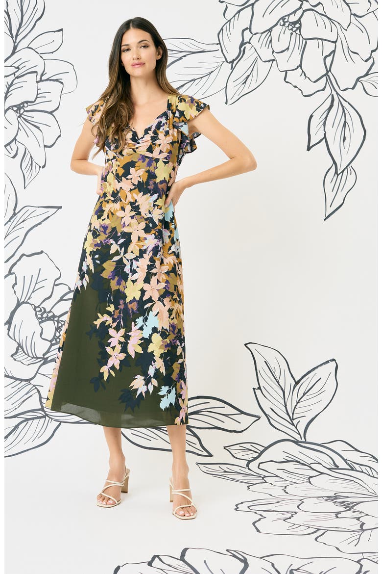 Floral Empire Waist Maxi Dress, Alternate, color, OLIVE GREEN/TAN
