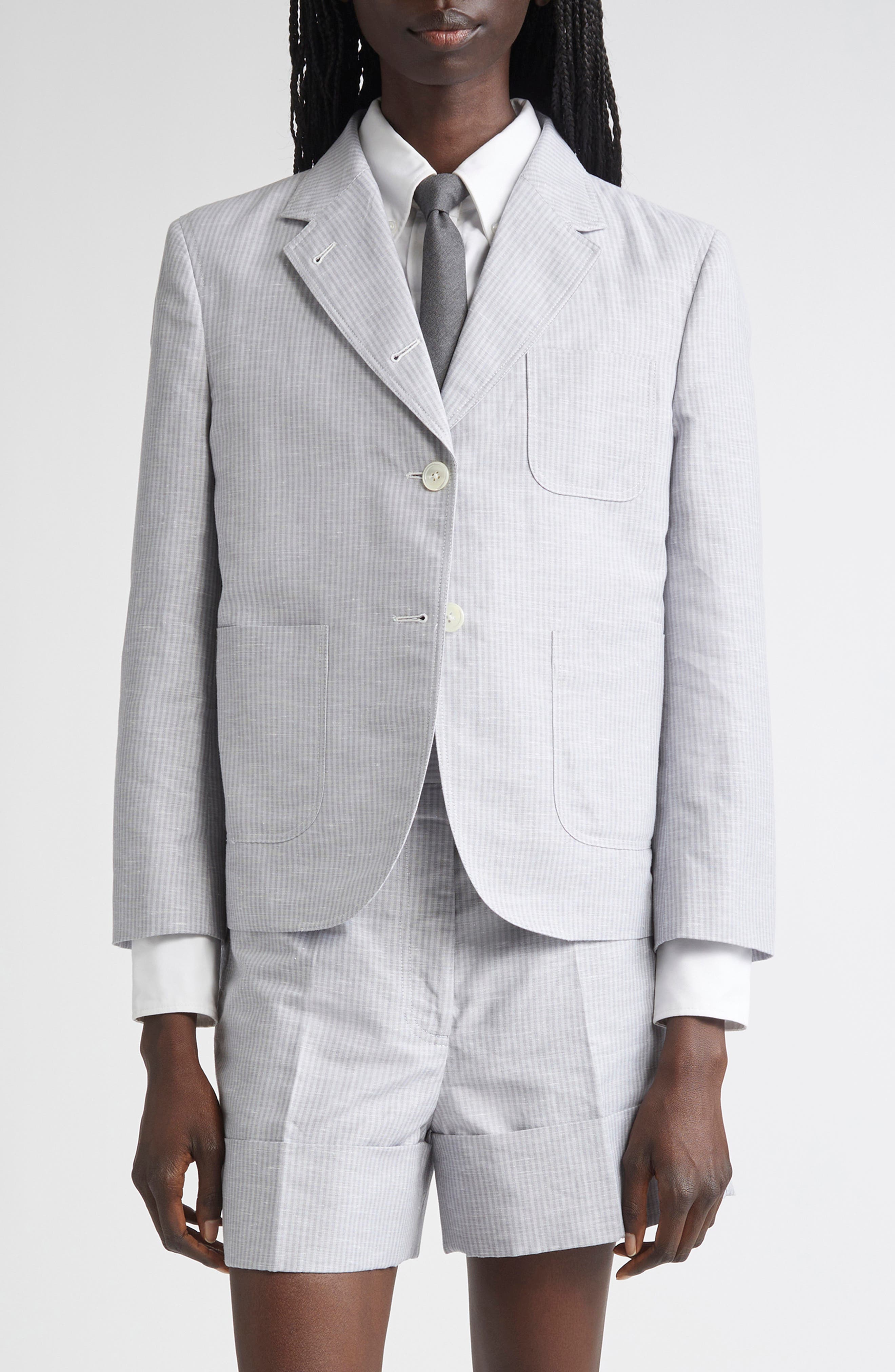 Stripe Linen & Cotton Sack Crop Blazer