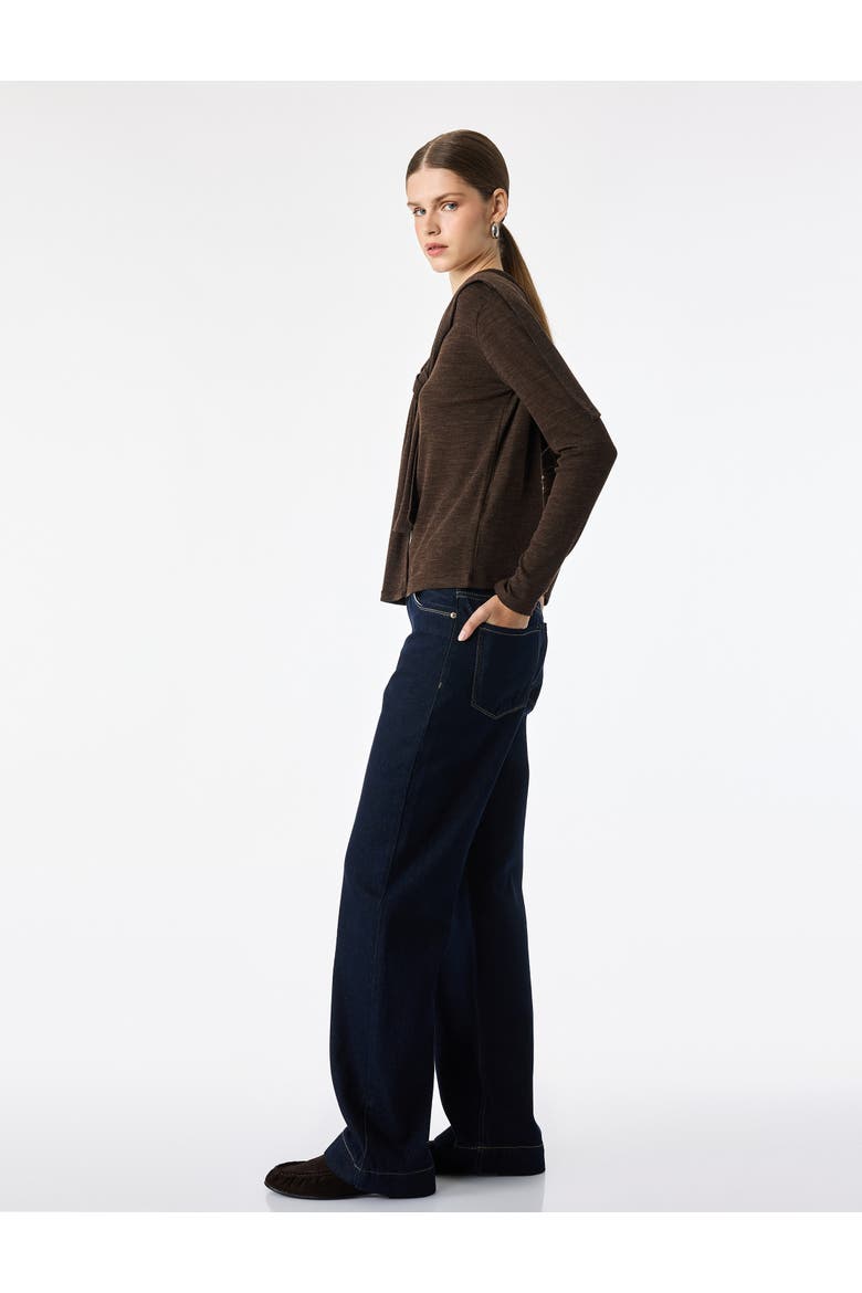 Long Sleeve Tie-Front Shawl Collar Top, Alternate, color, BROWN