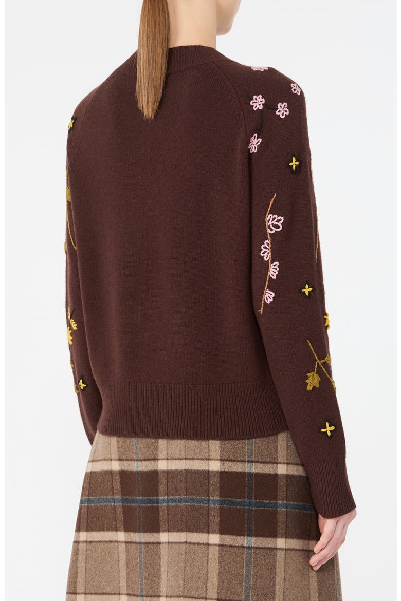 Floral Stitch Crewneck Sweater, Alternate, color, DARK BROWN