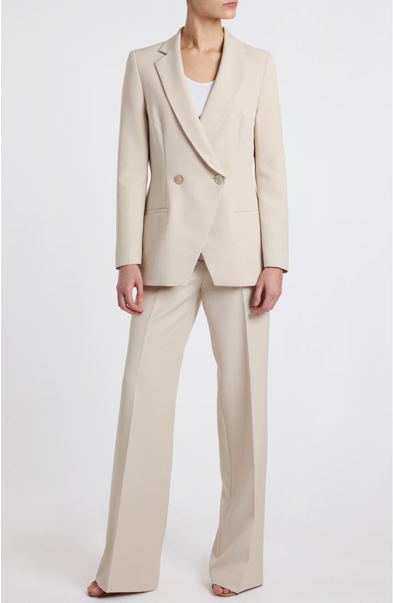 Santorelli Rowan Double Breasted Blazer in Soft Stretch Crepe, Alternate, color, Beige