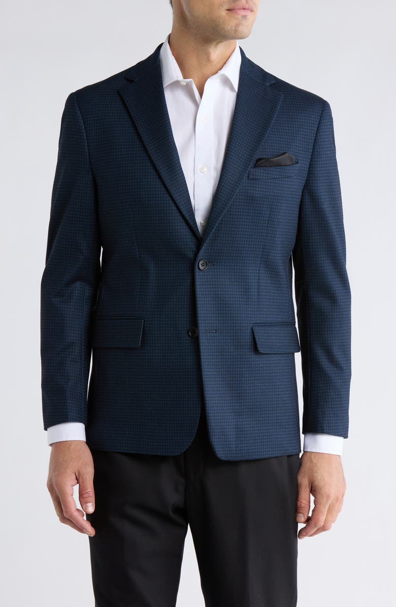 Duchamp Slim Fit Plaid Stretch Knit Blazer, Main, color, Navy