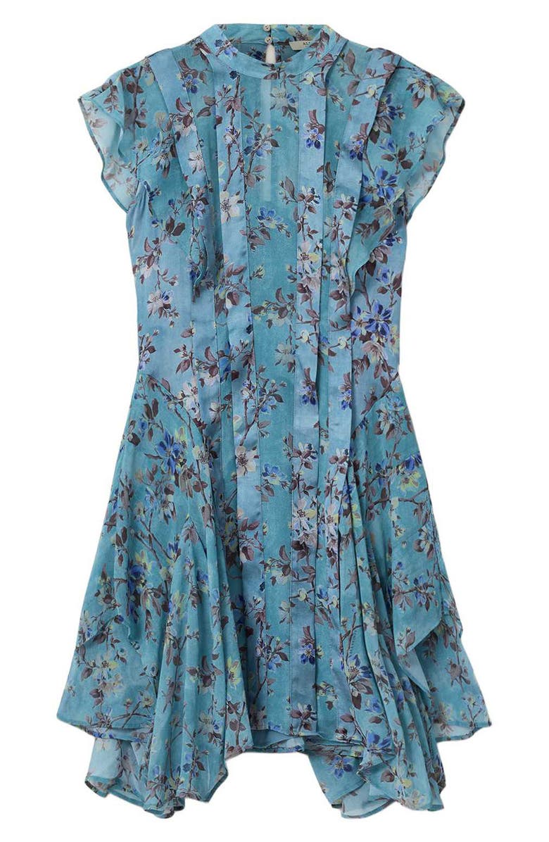 AllSaints Fleur Handkerchief Hem Dress, Alternate, color, Vine Lake Blue