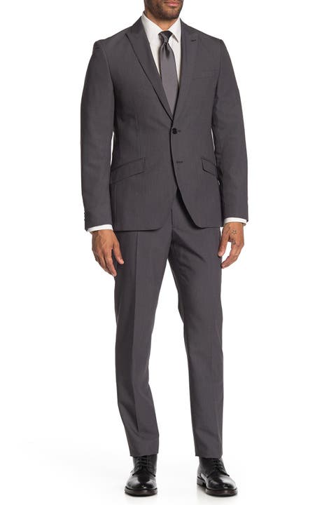 Brixton Grey Solid Two Button Notch Lapel Extra Trim Suit