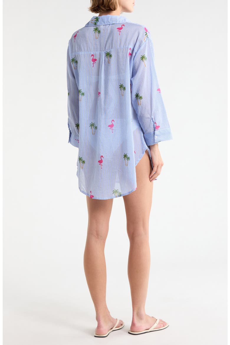 Stripe Cotton Cover-Up Shirt, Alternate, color, BLUE STRIPE FLAMINGO