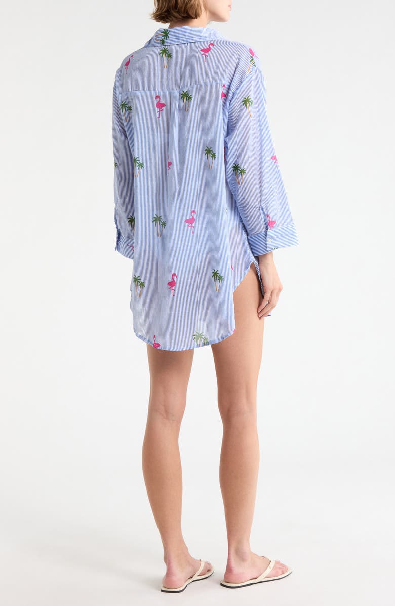BOHO ME Stripe Cotton Cover-Up Shirt, Alternate, color, Blue Stripe Flamingo