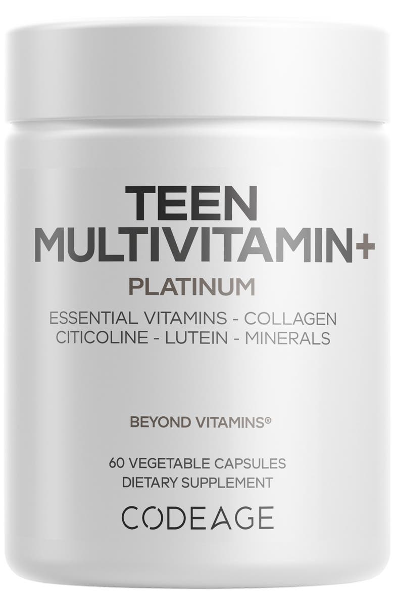 Codeage Teen Multivitamin+ Platinum, Vitamin A, E, B12, K2, Citicoline Supplement, Main, color, 