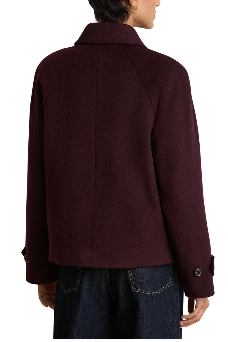 Double Breasted Cropped Wool Blend Coat, Alternate, color, PINOT NOIR