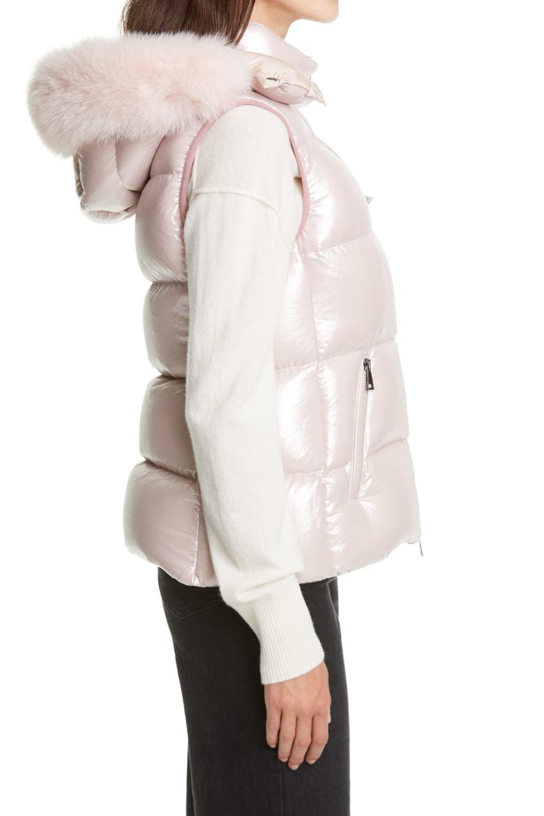 Balabio Metallic Down Puffer Hooded Vest with Removable Genuine Blue Fox Fur Trim, Alternate, color, PINK