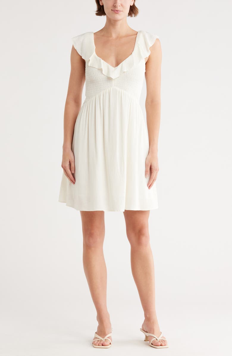 Topshop Stripe Ruffle Cotton Blend Minidress, Main, color, Ivory