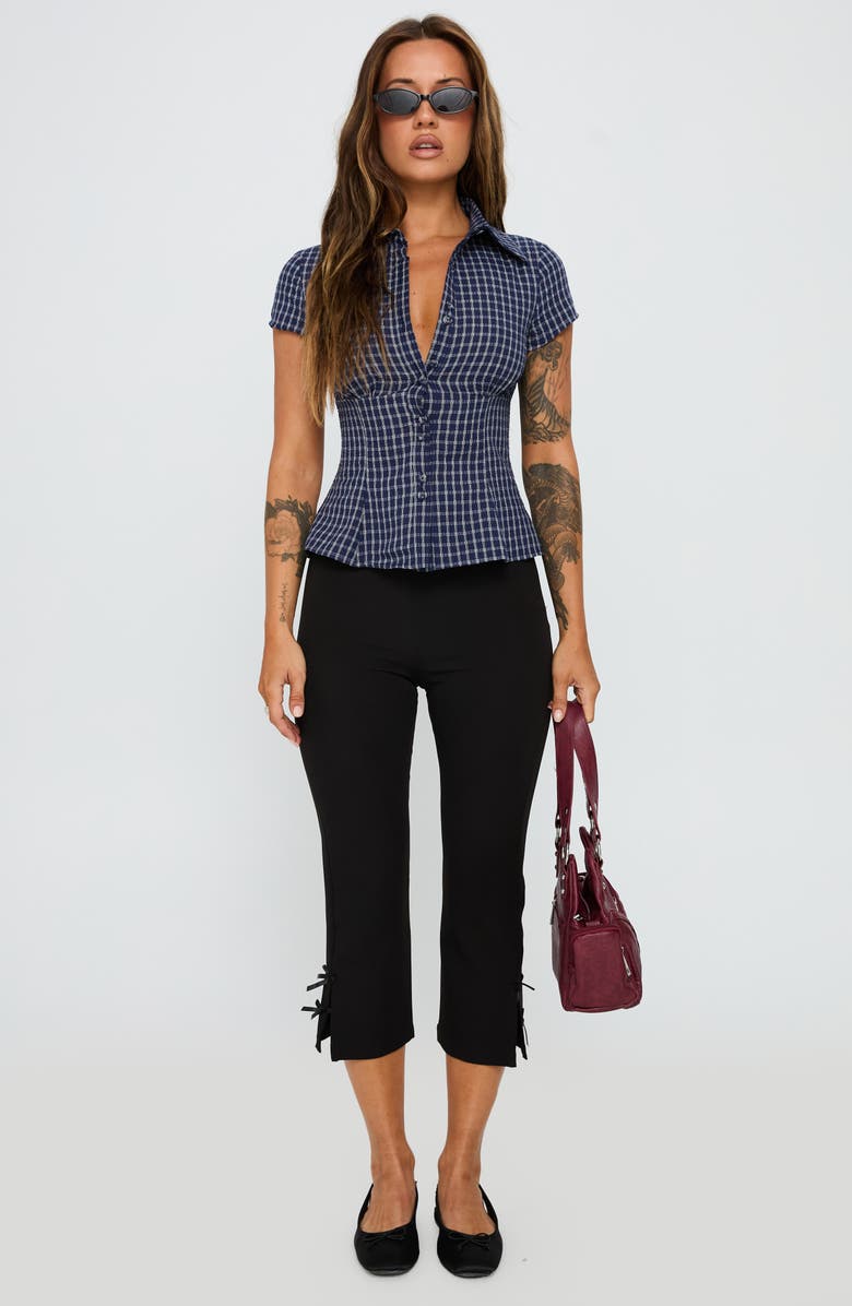 Princess Polly Cottesloe Check Cotton Blend Button-Up Shirt, Alternate, color, Navy Check