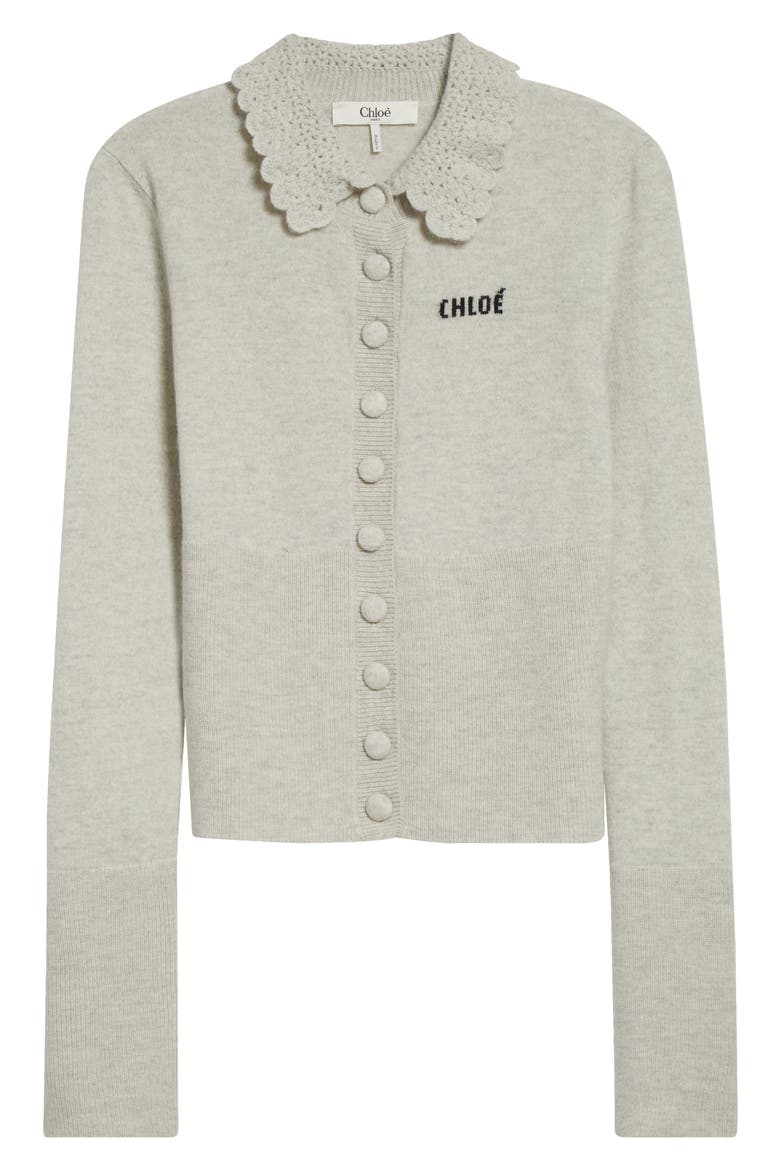 Crochet Collar Wool Cardigan, Alternate, color, SWEET GREY