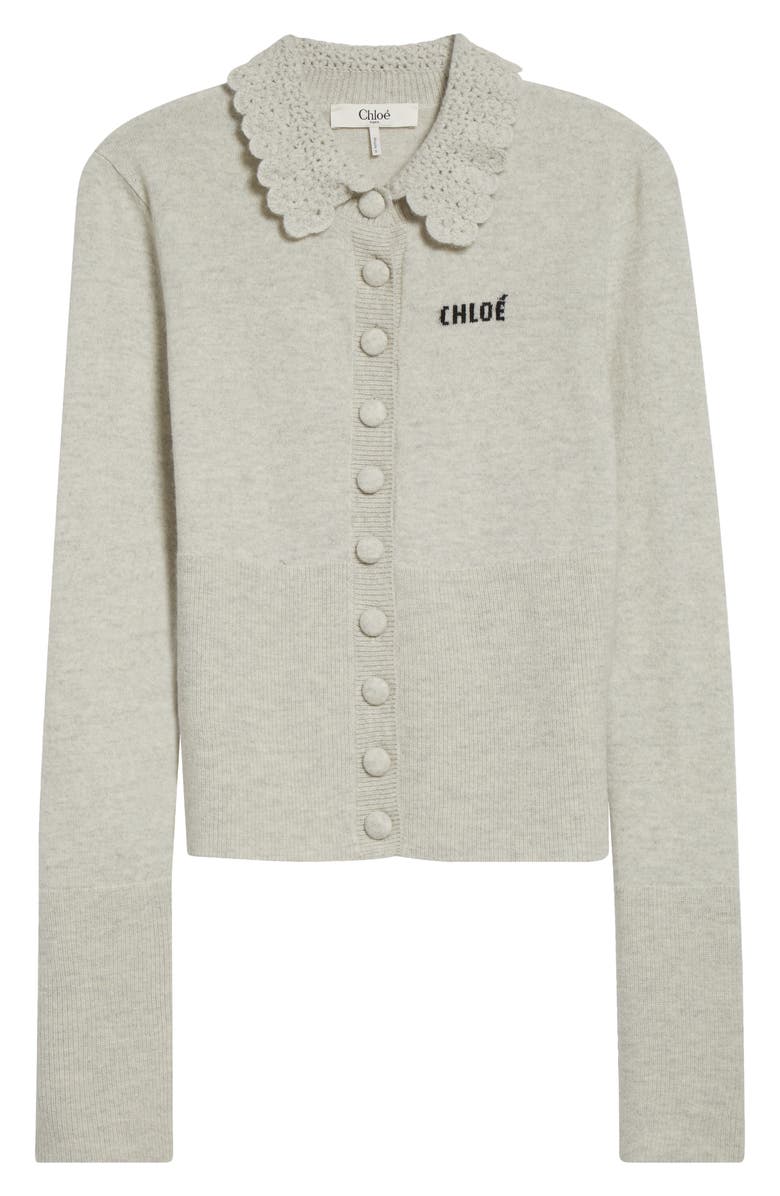 Chloé Crochet Collar Wool Cardigan, Alternate, color, Sweet Grey