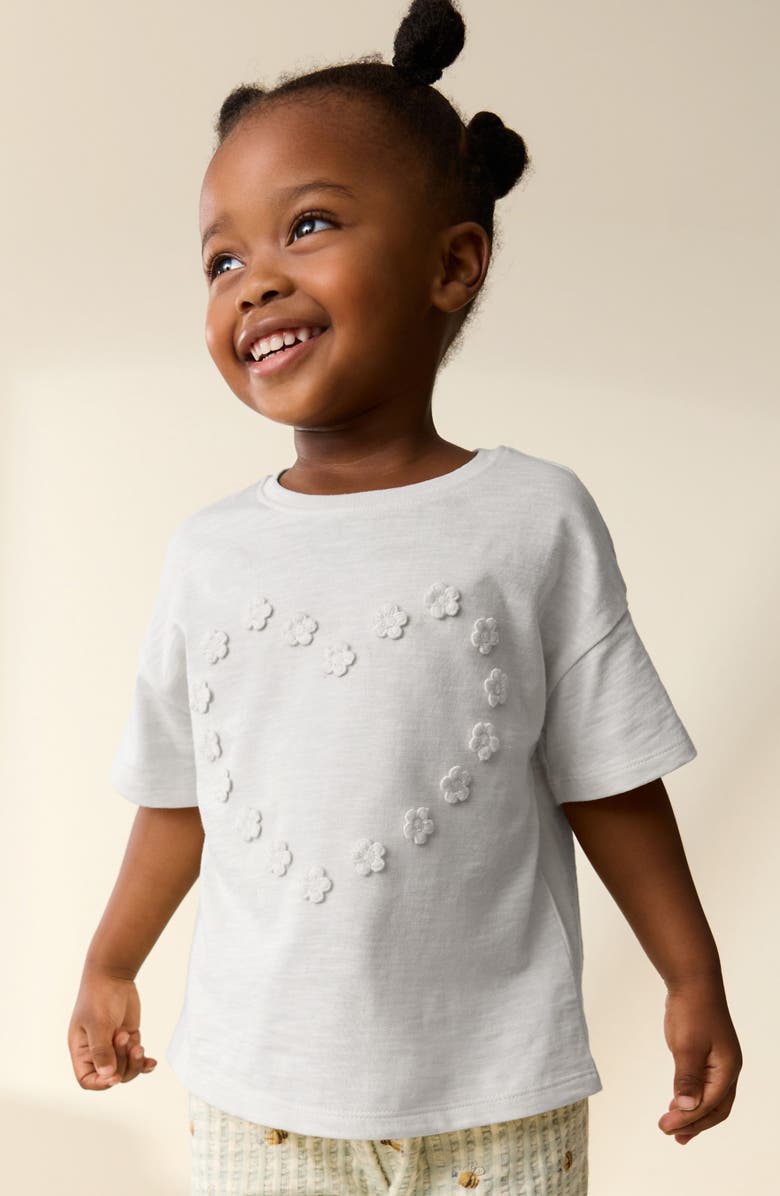 NEXT Kids' Crochet Flower Heart T-Shirt, Alternate, color, Neutral