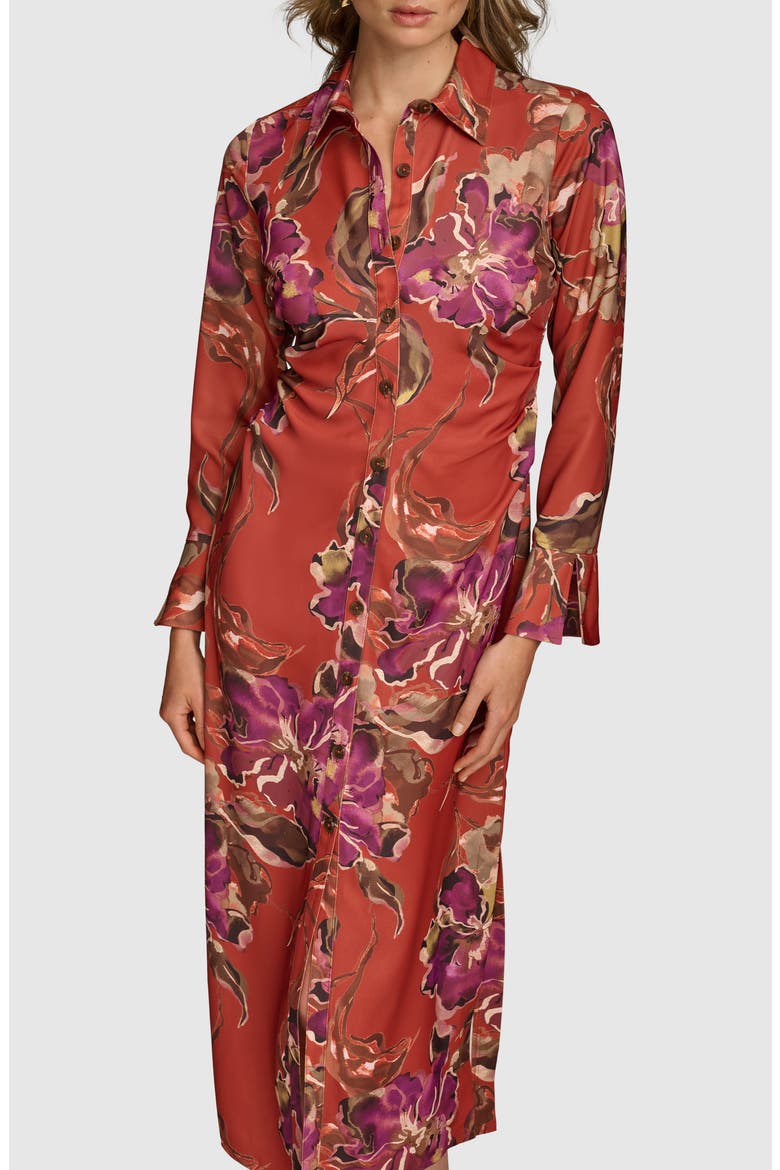 Floral Print Bracelet Sleeve Shirtdress, Alternate, color, BURNT ORANGE MULTI