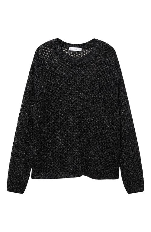 Mango Metallic Open Stitch Sweater In Black