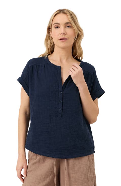 Organic Cotton Coastal Double Gauze Short Sleeve Popover