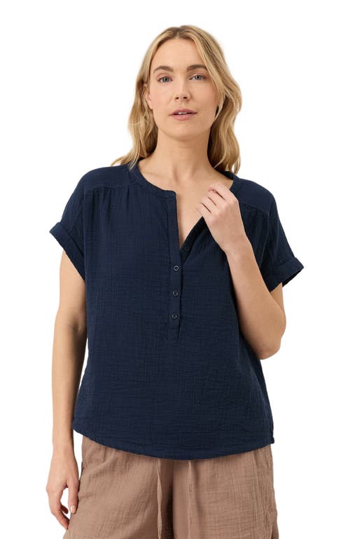 Pact Organic Cotton Coastal Double Gauze Short Sleeve Popover In Blue