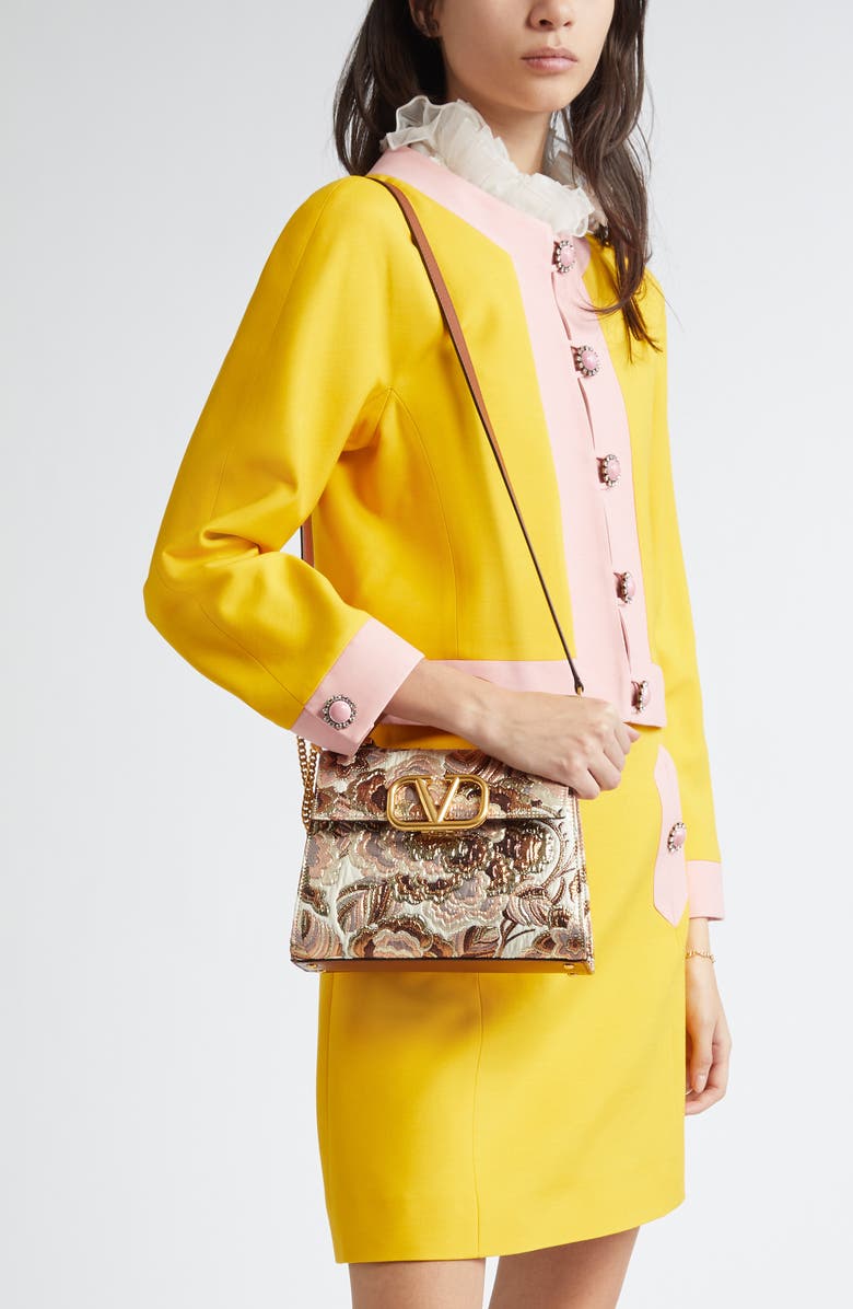 Valentino Garavani Small VSling Quilted Metallic Jacquard Top Handle Bag, Alternate, color,