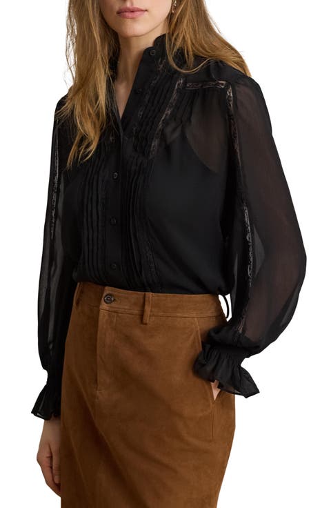 Lace Detail Georgette Button-Up Shirt