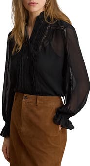 Lauren Ralph Lauren Lace Detail Georgette Button-Up Shirt