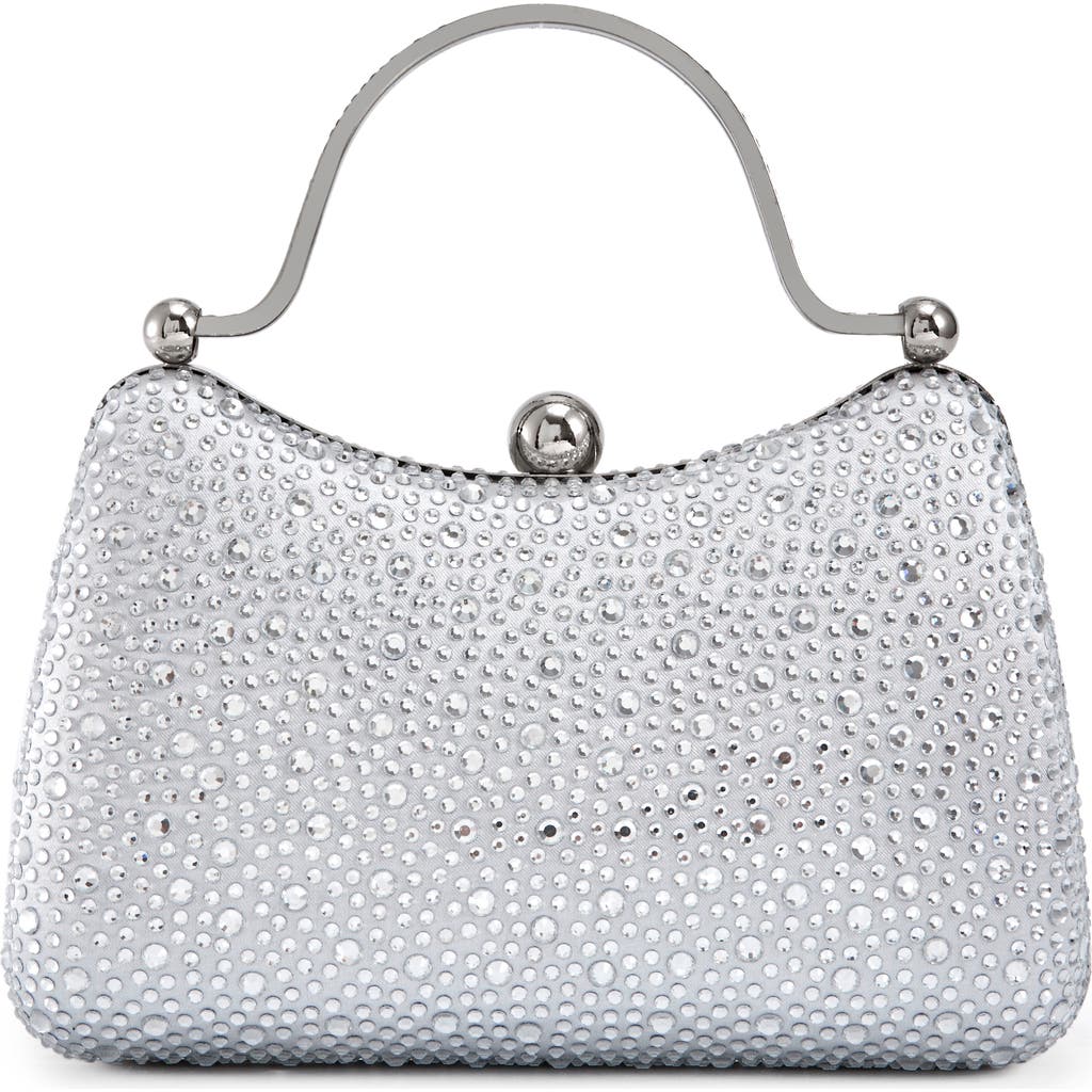 Lady Couture Double Metal Handles Dazzling Evening Handbag In Silver