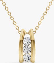 SEREIA OFFICIAL 10K Gold 0.5 ct Round Lab Grown Diamond Three Stone Ladder Pendant With Channel Setting
