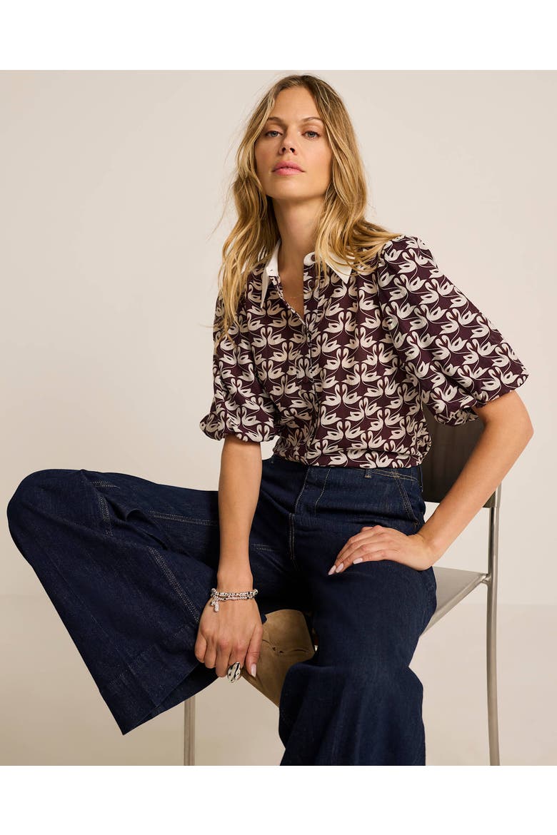 Swan Print Shirt, Alternate, color, Burgundy
