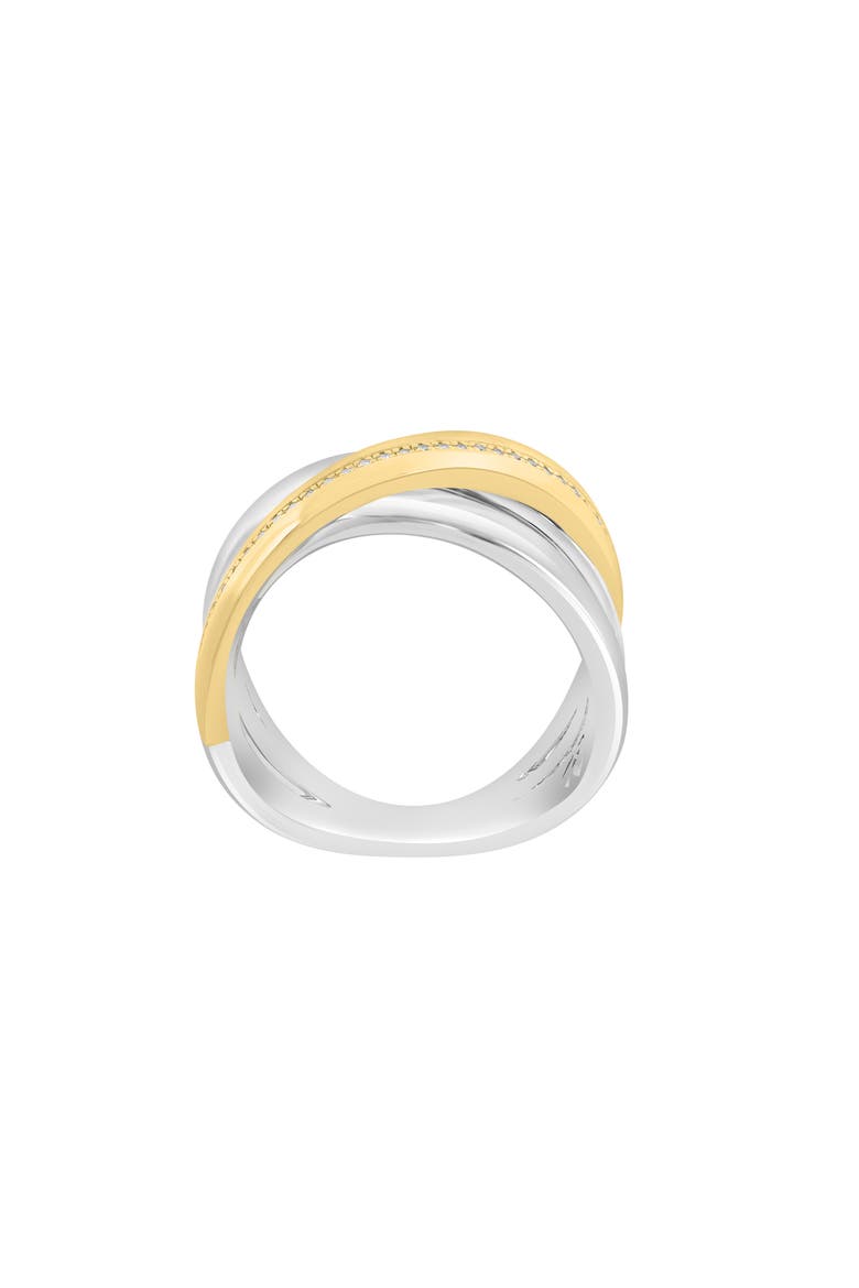14K Gold Plated Sterling Silver Diamond Crisscrossing Band Ring, Alternate, color, WHITE