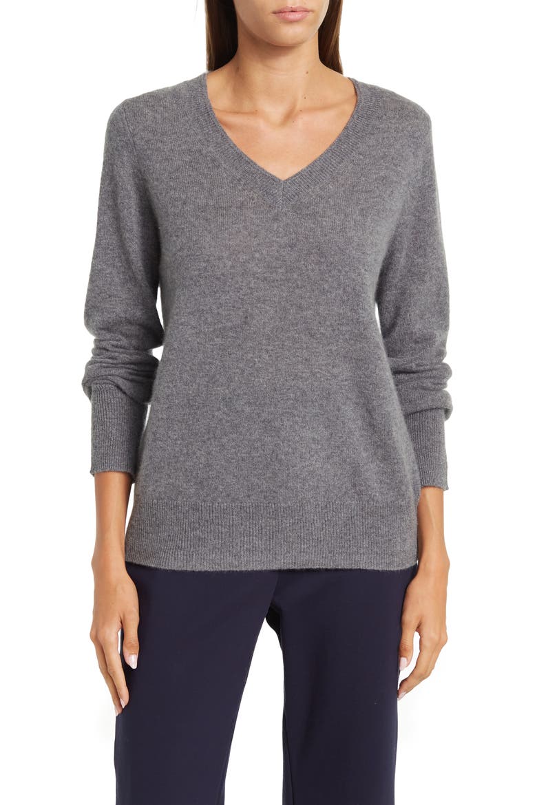 V-Neck Cashmere Sweater, Main, color, CEMENT HEATHER