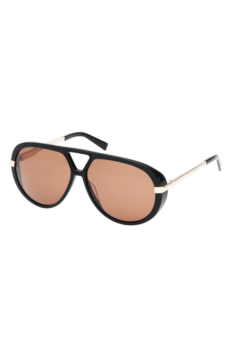 ABERCROMBIE & FITCH 60mm Pilot Sunglasses, Alternate, color, Shiny Black / Brown