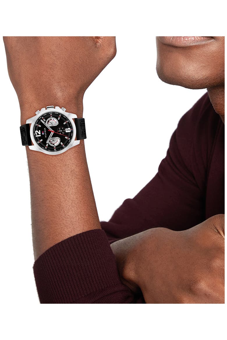 Tucker Chronograph Silicone Strap Watch, 46mm, Alternate, color, BLACK