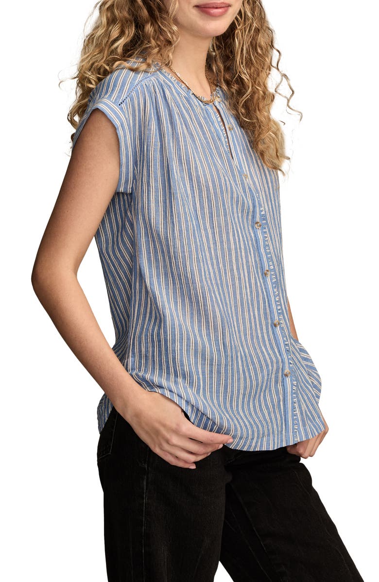 Lucky Brand Ruffle Dolman Sleeve Shirt, Alternate, color, Blue Stripe