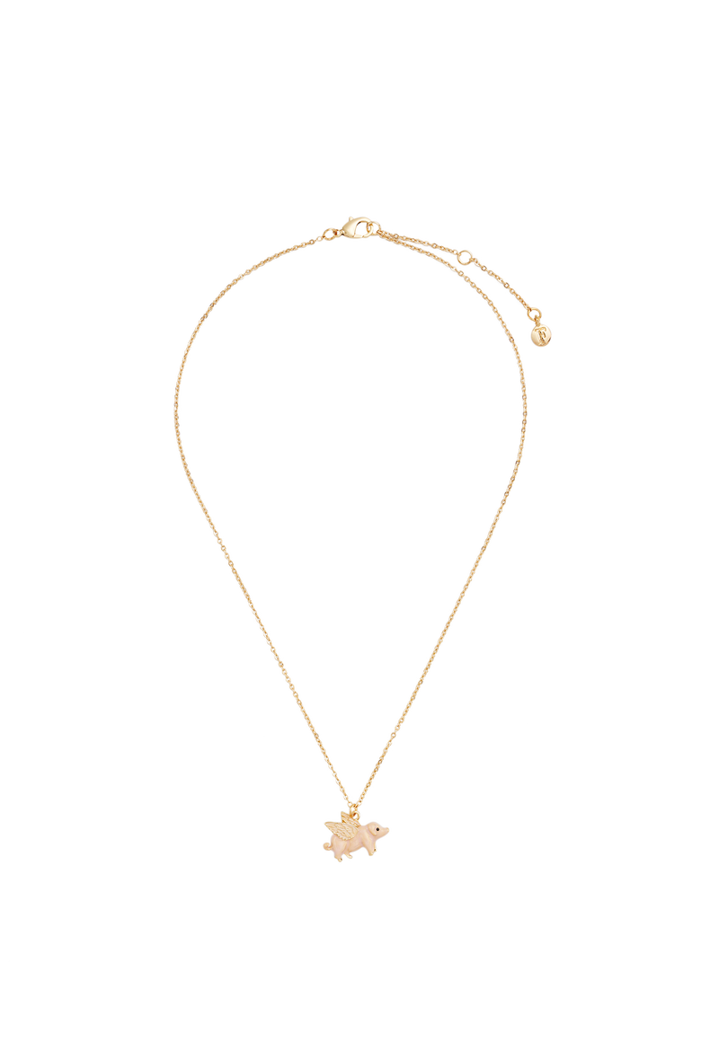 Flying Pig Enamel Necklace, Alternate, color, Gold