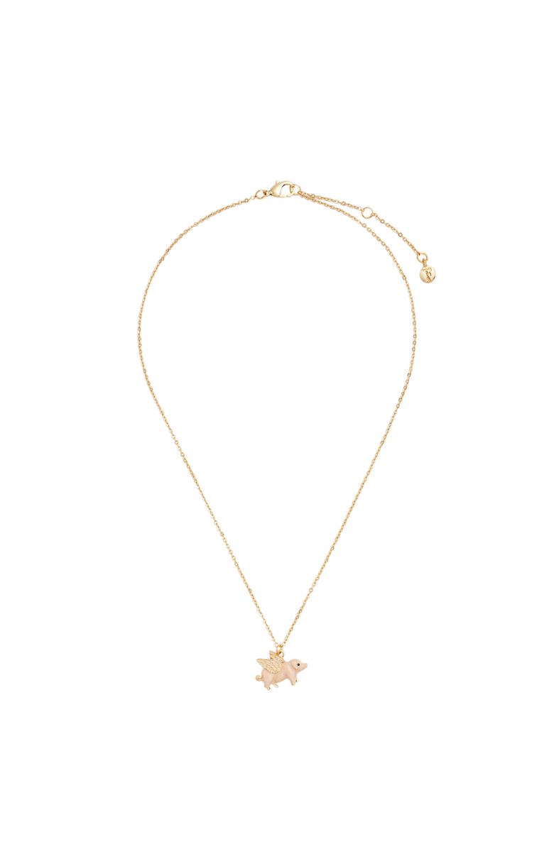 Fable England Flying Pig Enamel Necklace, Alternate, color, Gold