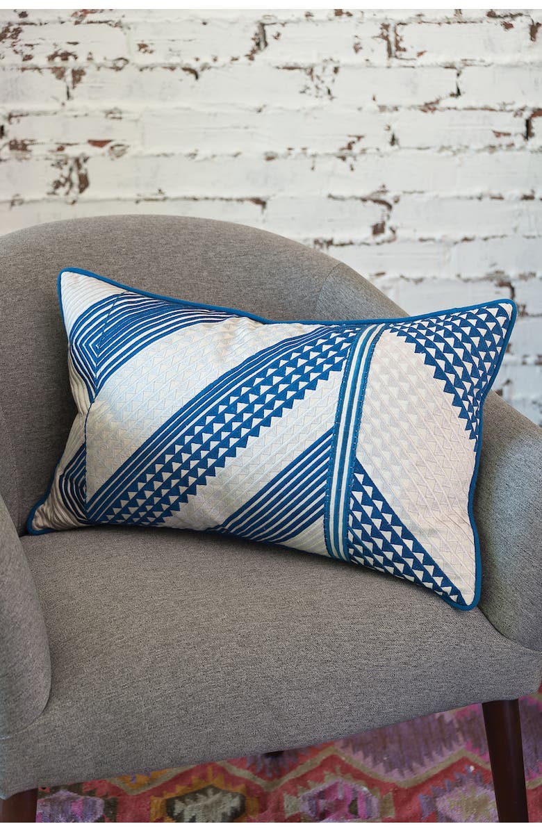 carol & frank Niles Striped Indigo Blue Cotton & Linen Decor Throw Pillow, 14" x 22", Alternate, color, Blue
